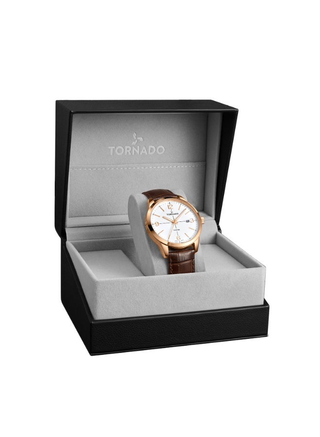 TORNADO Men's Leather Analog Watch T24007-RLDW - 42.5 mm - Image 4