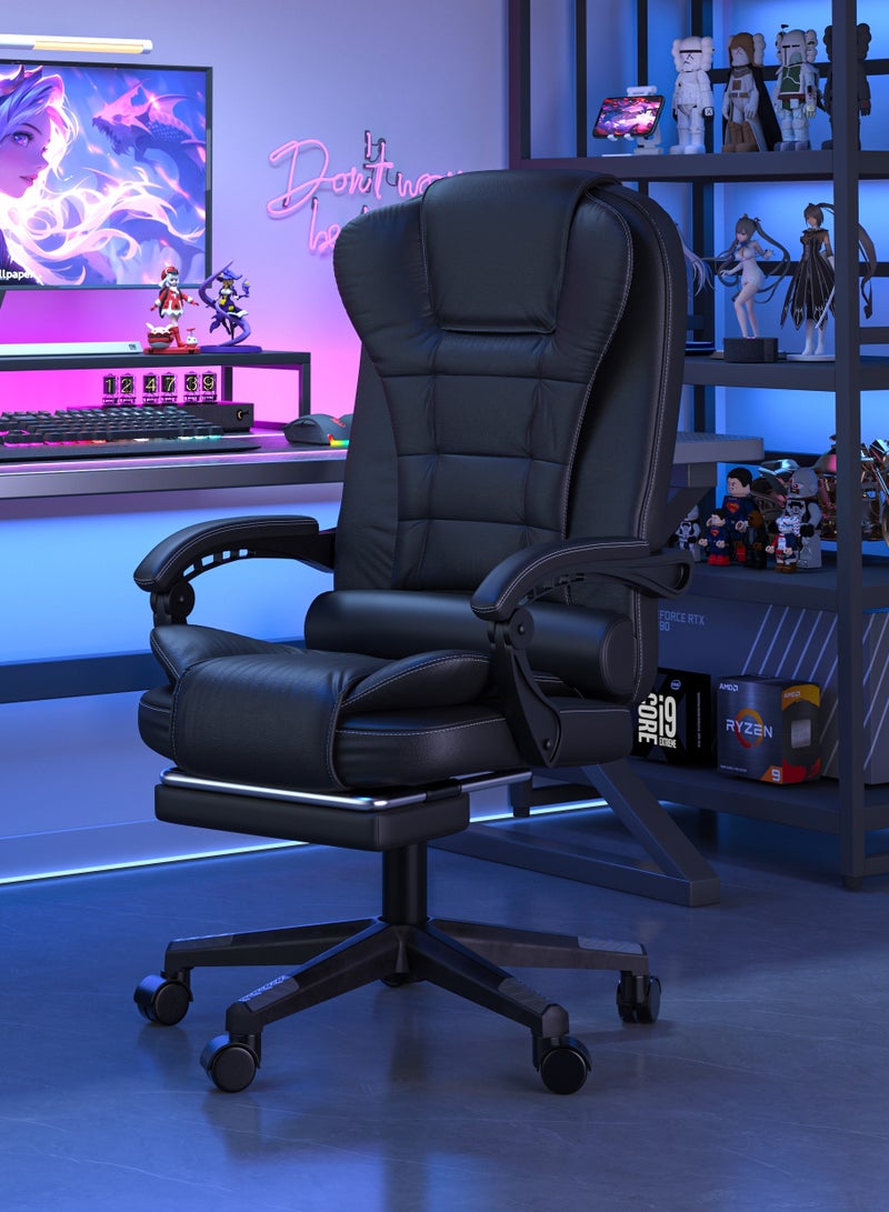 Amoyls Premium Ergonomic Office Chair & Computer Chair with PU Leather, Multi-Angle Reclining Backrest, Adjustable Height, and Retractable Foot Pedals for Ultimate Comfort and Durability - Image 1