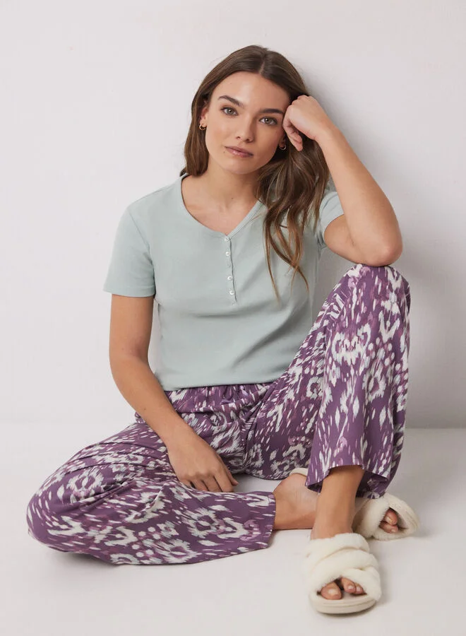 women'secret Long viscose trousers with ikat print