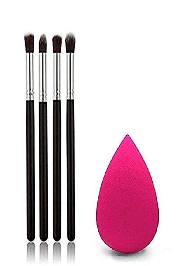 SUNISA Nylon Bristle Soft 4 Pcs Black Pencil Makeup Brushes Set with 1 Pink Beauty Blender - (Pack of 5) - Image 1