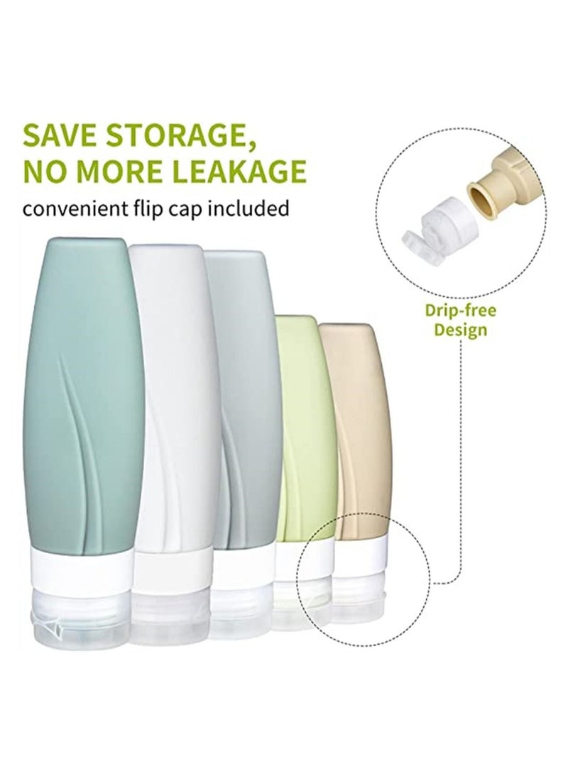 Travel Bottles Set, TSA Approved Silicone-Squeezable Travel Containers for Toiletries, Leak-Proof Refillable Travel Accessories for Shampoo Conditioner Lotion Body Wash (2oz+3oz, Set of 5) - Image 2