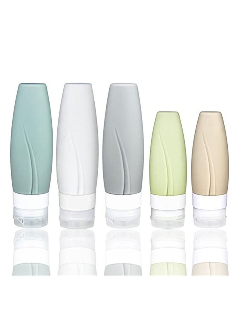 Travel Bottles Set, TSA Approved Silicone-Squeezable Travel Containers for Toiletries, Leak-Proof Refillable Travel Accessories for Shampoo Conditioner Lotion Body Wash (2oz+3oz, Set of 5) - Image 1