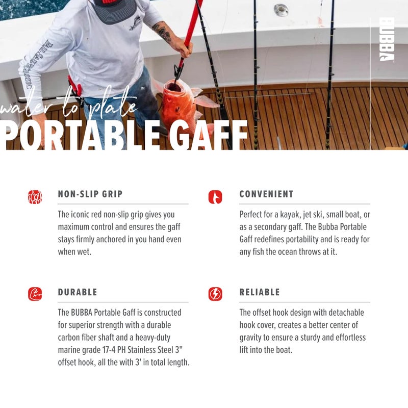 BUBBA Portable Gaff with Stainless Steel Offset Hook, Non-Slip Grip Handle and Carbon Fiber Shaft for Fishing, Boating and Outdoors - Image 4