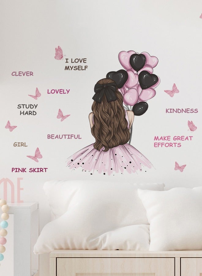 Pretty Girl Back Balloon English Slogan Bedroom Children's Room Kindergarten Home Decoration PVC Wall Stickers - Image 3