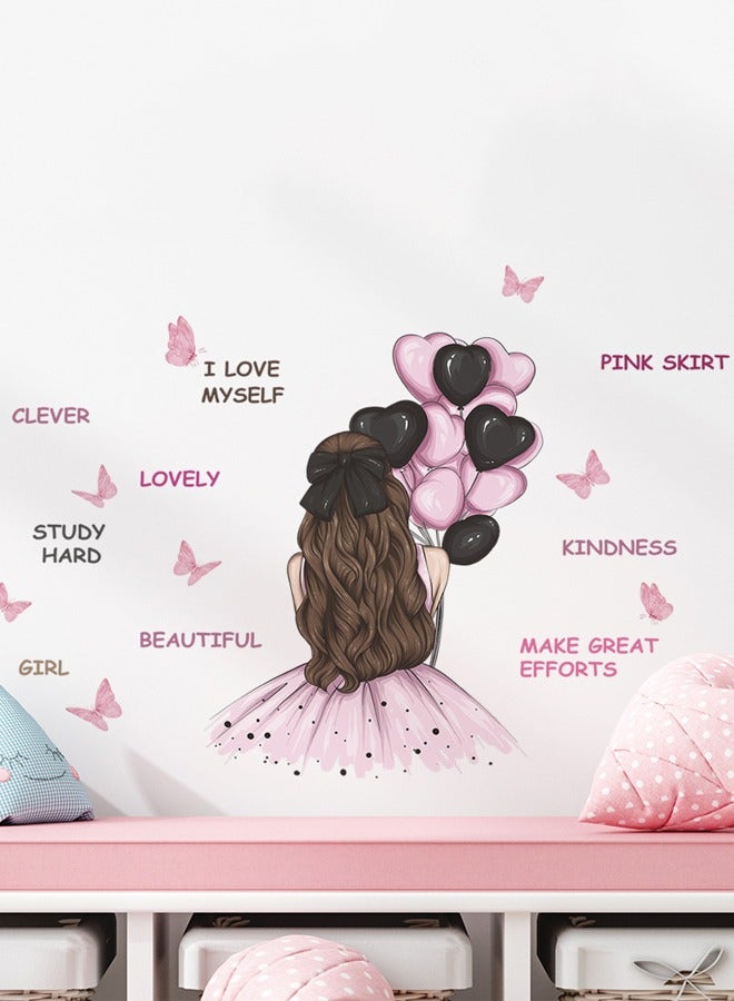 Pretty Girl Back Balloon English Slogan Bedroom Children's Room Kindergarten Home Decoration PVC Wall Stickers - Image 1
