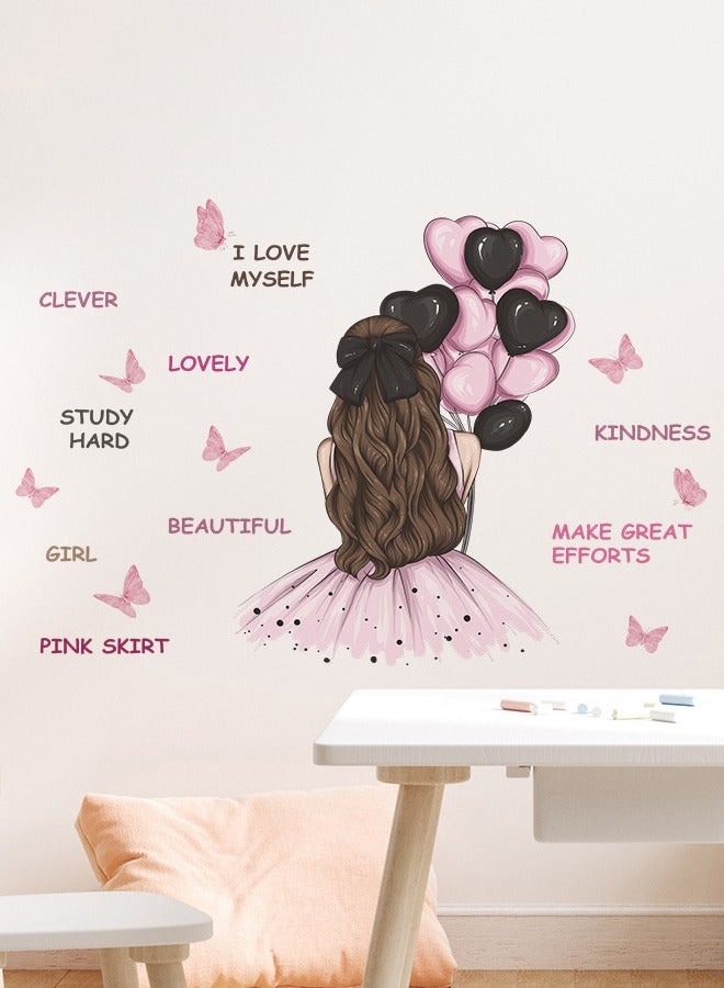 Pretty Girl Back Balloon English Slogan Bedroom Children's Room Kindergarten Home Decoration PVC Wall Stickers - Image 4