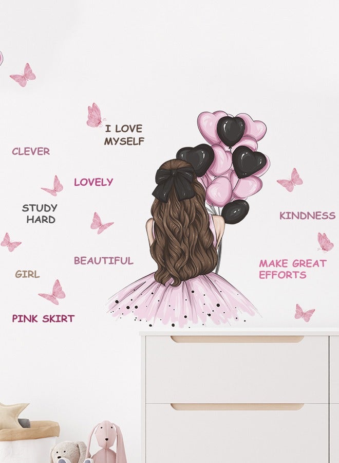 Pretty Girl Back Balloon English Slogan Bedroom Children's Room Kindergarten Home Decoration PVC Wall Stickers - Image 2