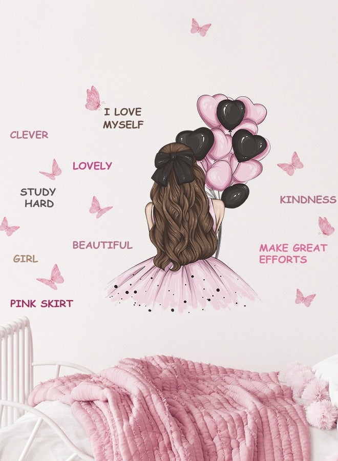 Pretty Girl Back Balloon English Slogan Bedroom Children's Room Kindergarten Home Decoration PVC Wall Stickers - Image 5