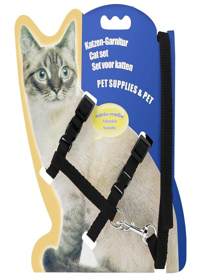 Smart Doggie Combo of Adjustable Nylon Padeed Harness Strap Collar with Training Leash for Small Cat Walking for Kitten and Puppies - Plain (Size :Small, Black)