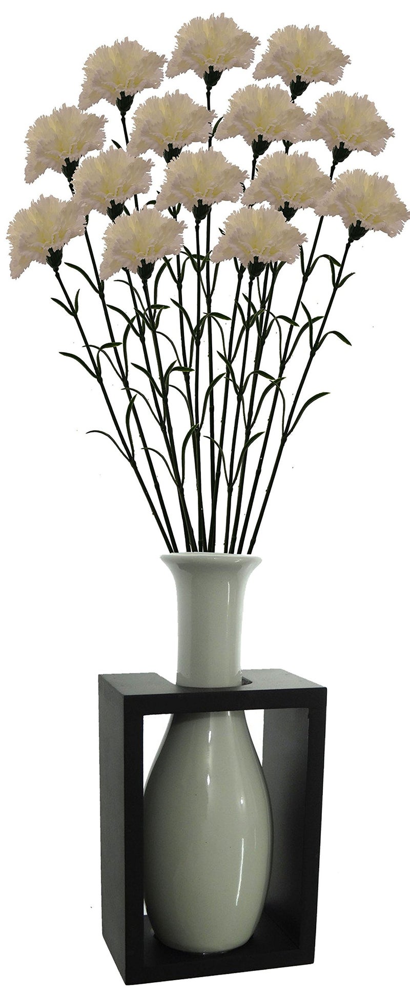 Fourwalls Artificial Synthetic Single Carnation Flower Stick (45 cm Tall, Set of 15, Yellow) (White) - Image 2