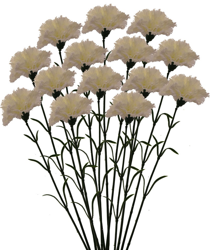Fourwalls Artificial Synthetic Single Carnation Flower Stick (45 cm Tall, Set of 15, Yellow) (White) - Image 4