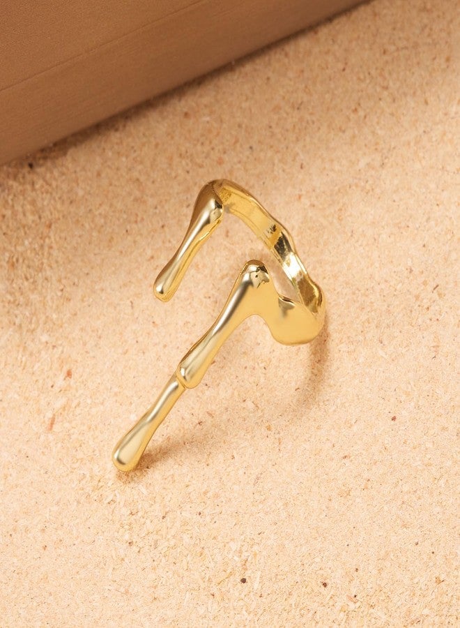 MYANAIL Irregular Opening Ring for Women Liquid Lava Adjustable Ring Silver Water Droplet Knuckle Ring Simple Finger Ring (Gold) - Image 2