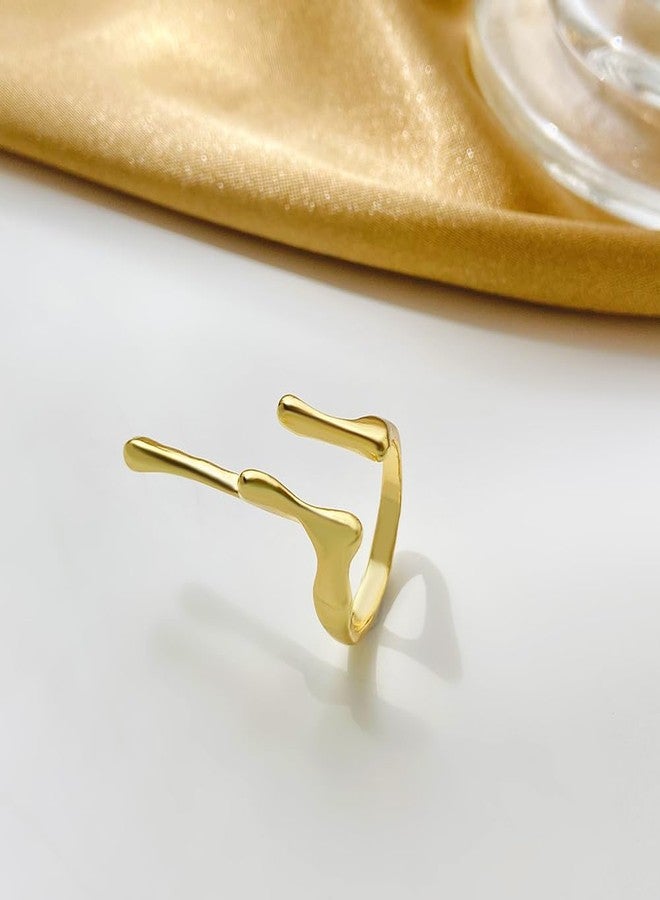 MYANAIL Irregular Opening Ring for Women Liquid Lava Adjustable Ring Silver Water Droplet Knuckle Ring Simple Finger Ring (Gold) - Image 4
