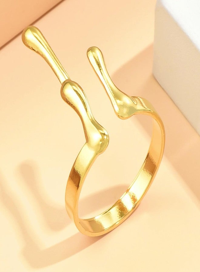 MYANAIL Irregular Opening Ring for Women Liquid Lava Adjustable Ring Silver Water Droplet Knuckle Ring Simple Finger Ring (Gold) - Image 5