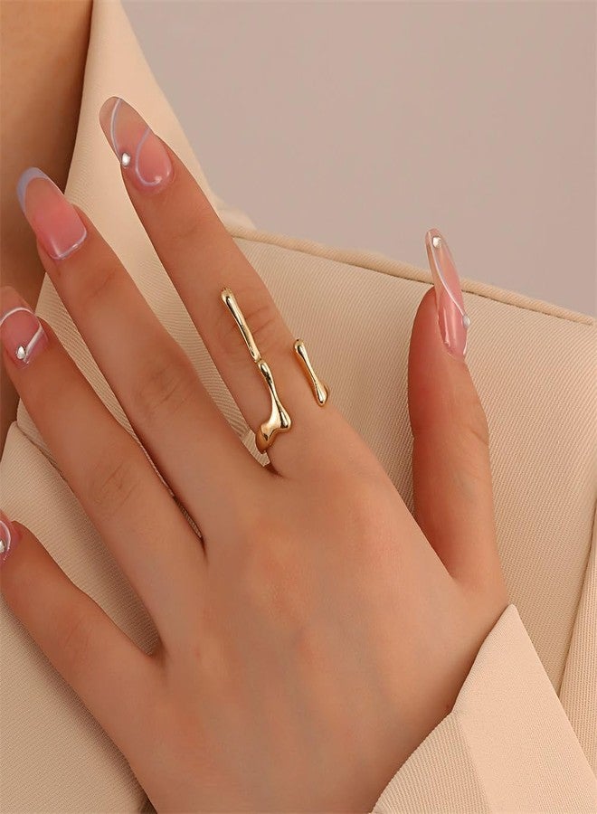 MYANAIL Irregular Opening Ring for Women Liquid Lava Adjustable Ring Silver Water Droplet Knuckle Ring Simple Finger Ring (Gold) - Image 3