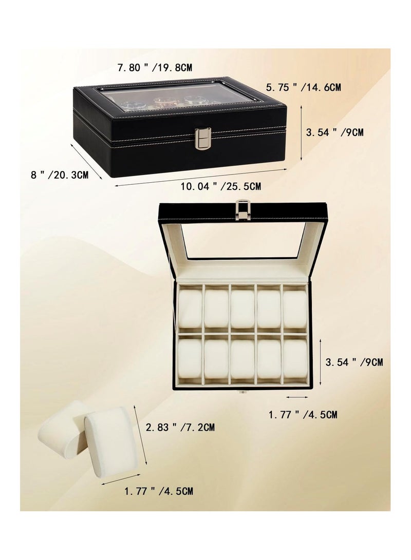 صندوق ساعة بيغوم  بـ 10 فتحات، منظم تخزين زجاجي مع جلد البولي يوريثين للرجال والنساء - Image 2