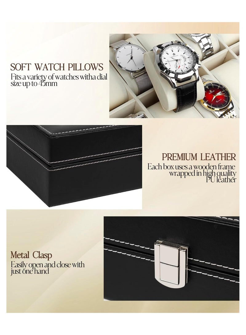 صندوق ساعة بيغوم  بـ 10 فتحات، منظم تخزين زجاجي مع جلد البولي يوريثين للرجال والنساء - Image 4