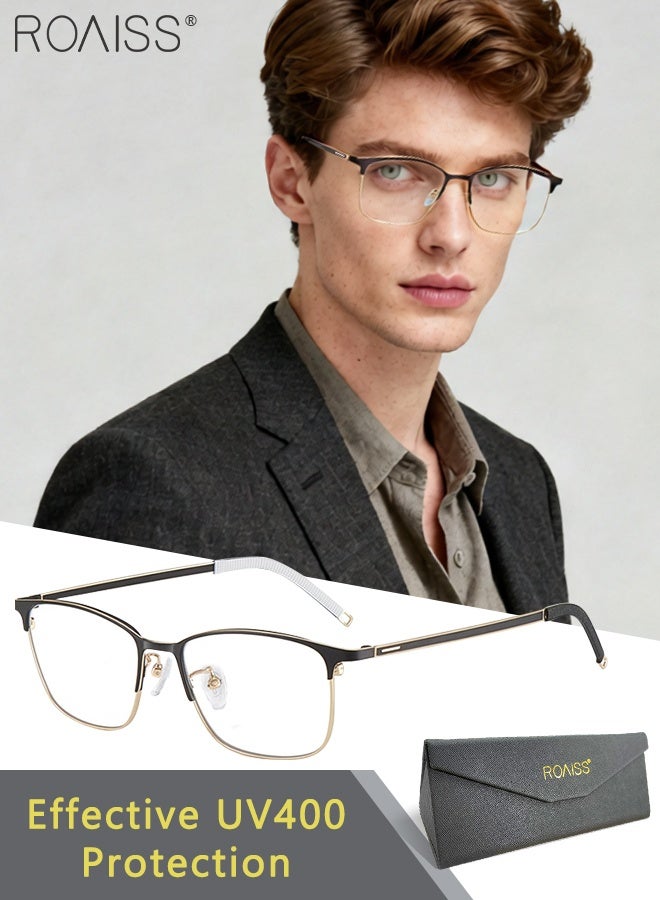 رويس نظارات رجالية للأعمال، فلتر الضوء الأزرق، قراءة الكمبيوتر، الألعاب، التلفزيون، الهواتف، نظارات مستطيلة، نظارات مضادة لإجهاد العين، نظارات الصداع، نظارات كلاسيكية، أسود ذهبية - Image 1