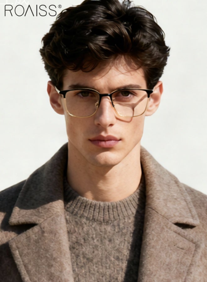 رويس نظارات رجالية للأعمال، فلتر الضوء الأزرق، قراءة الكمبيوتر، الألعاب، التلفزيون، الهواتف، نظارات مستطيلة، نظارات مضادة لإجهاد العين، نظارات الصداع، نظارات كلاسيكية، أسود ذهبية - Image 2