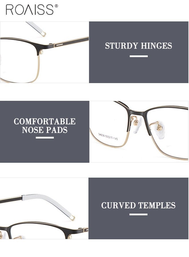 رويس نظارات رجالية للأعمال، فلتر الضوء الأزرق، قراءة الكمبيوتر، الألعاب، التلفزيون، الهواتف، نظارات مستطيلة، نظارات مضادة لإجهاد العين، نظارات الصداع، نظارات كلاسيكية، أسود ذهبية - Image 5