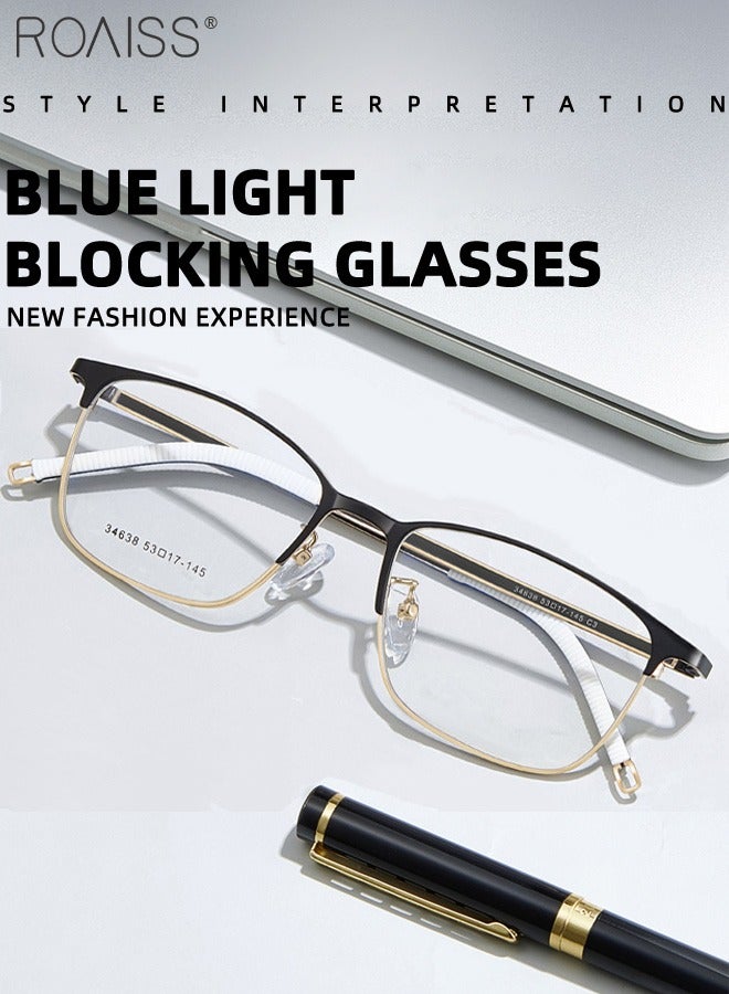 رويس نظارات رجالية للأعمال، فلتر الضوء الأزرق، قراءة الكمبيوتر، الألعاب، التلفزيون، الهواتف، نظارات مستطيلة، نظارات مضادة لإجهاد العين، نظارات الصداع، نظارات كلاسيكية، أسود ذهبية - Image 4