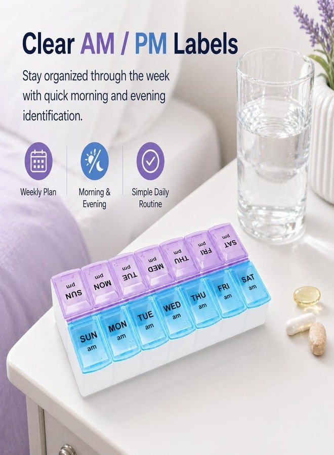 Gtheimn Extra Large 7 Day Pill Organizer AM PM, Weekly Pill Box Twice a Day, Daily Medication Dispenser and Pill Case for Vitamins, Fish Oil, Supplements (Purple/Blue - Image 5