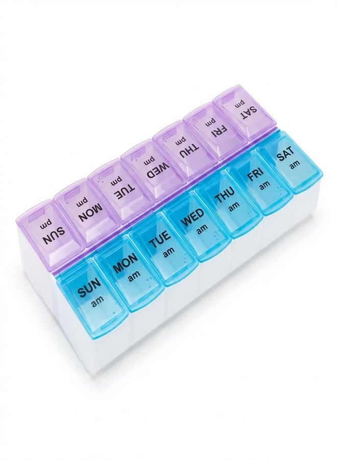 Gtheimn Extra Large 7 Day Pill Organizer AM PM, Weekly Pill Box Twice a Day, Daily Medication Dispenser and Pill Case for Vitamins, Fish Oil, Supplements (Purple/Blue - Image 1