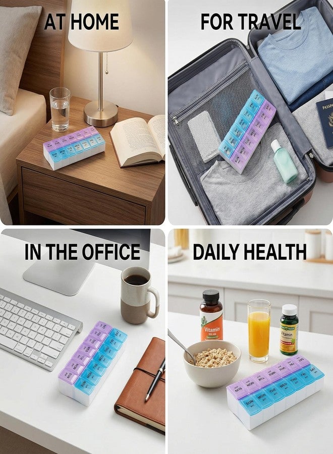 Gtheimn Extra Large 7 Day Pill Organizer AM PM, Weekly Pill Box Twice a Day, Daily Medication Dispenser and Pill Case for Vitamins, Fish Oil, Supplements (Purple/Blue - Image 4