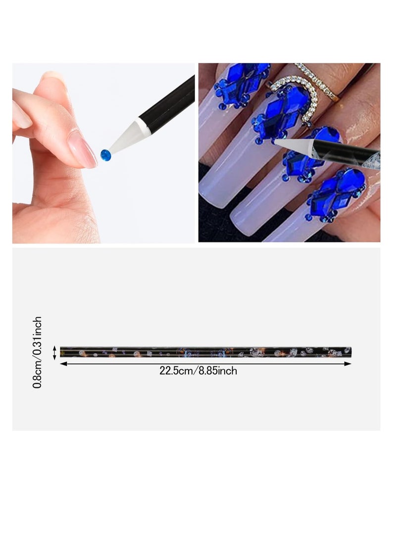 Diamond Painting Pen, 9 Pcs Rhinestone Picker Pencil Set, Self Adhesive Nail Dotting Wax Pen with Pencil Sharpener, 5D Crystal Gem Pick up Tools DIY Nail Art Accessories, 9 Pcs - Image 2