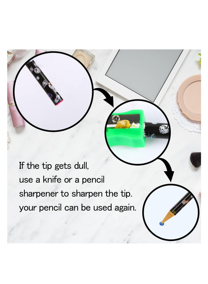 Diamond Painting Pen, 9 Pcs Rhinestone Picker Pencil Set, Self Adhesive Nail Dotting Wax Pen with Pencil Sharpener, 5D Crystal Gem Pick up Tools DIY Nail Art Accessories, 9 Pcs - Image 3