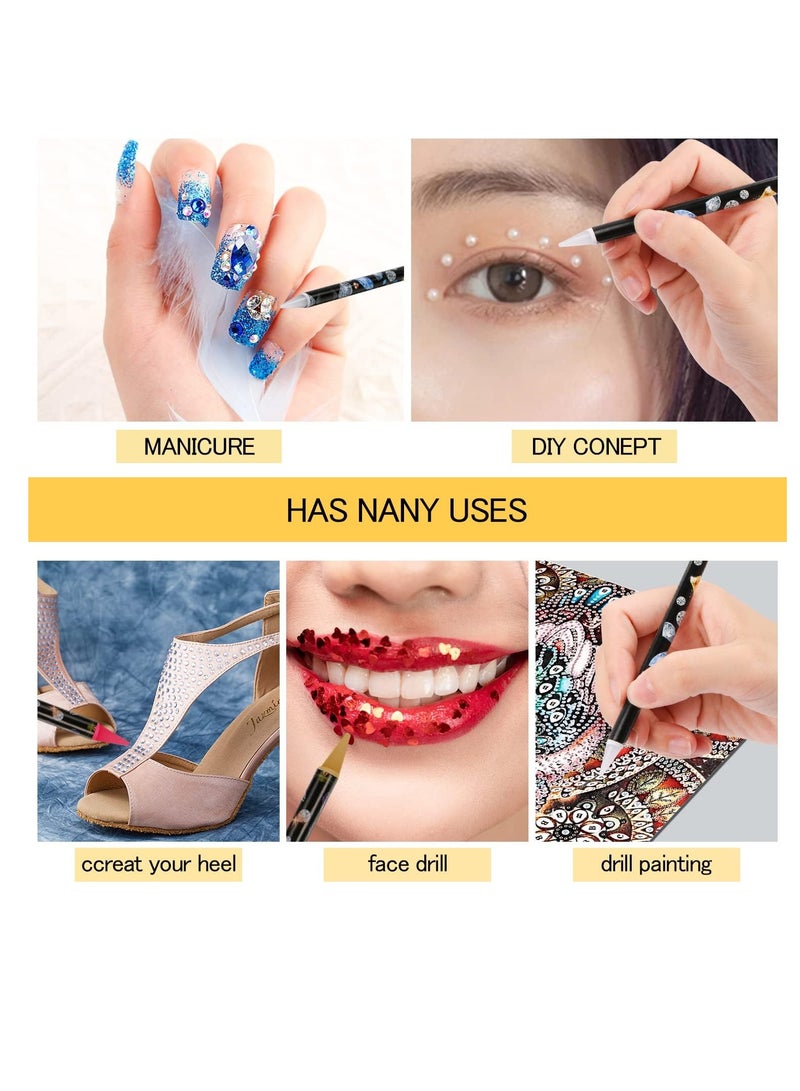 Diamond Painting Pen, 9 Pcs Rhinestone Picker Pencil Set, Self Adhesive Nail Dotting Wax Pen with Pencil Sharpener, 5D Crystal Gem Pick up Tools DIY Nail Art Accessories, 9 Pcs - Image 5