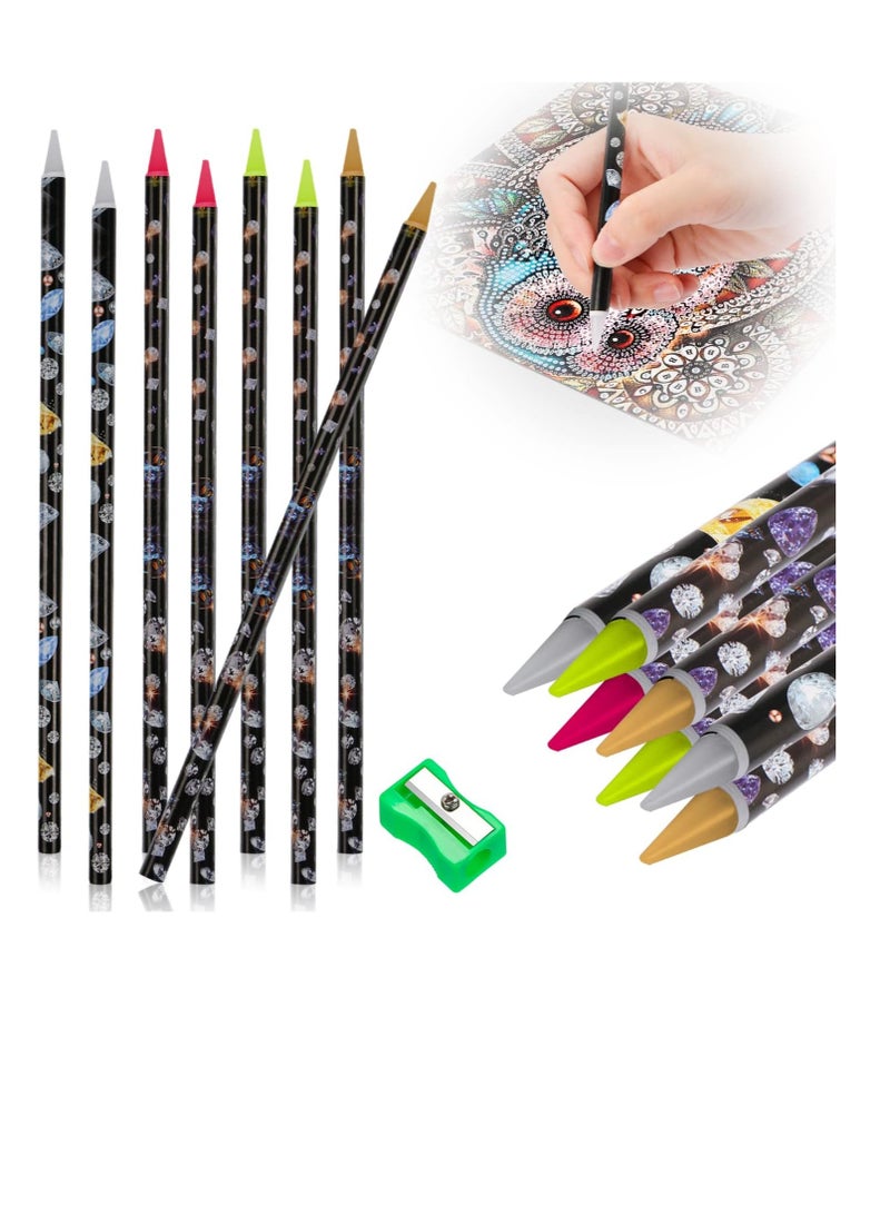 Diamond Painting Pen, 9 Pcs Rhinestone Picker Pencil Set, Self Adhesive Nail Dotting Wax Pen with Pencil Sharpener, 5D Crystal Gem Pick up Tools DIY Nail Art Accessories, 9 Pcs - Image 1