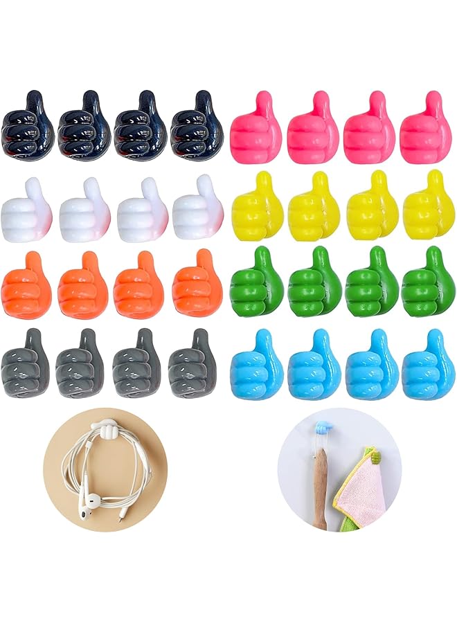32 Pcs Self Adhesive Thumb Hooks, Waterproof Cable Holder Wire Cord Clip Management, Cute Thumb Cord Holder for Desk, Wall, Key (Multicolor)