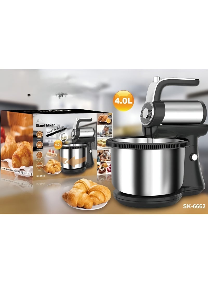 Stand Mixer with Powerful Motor, 4 Stainless Steel Hooks, Large Capacity Bowl with 4 Speed Kitchen Mixer for Bread, Dough, and Baking, Tilt-Head Design for Easy Access 1000W  - Image 3