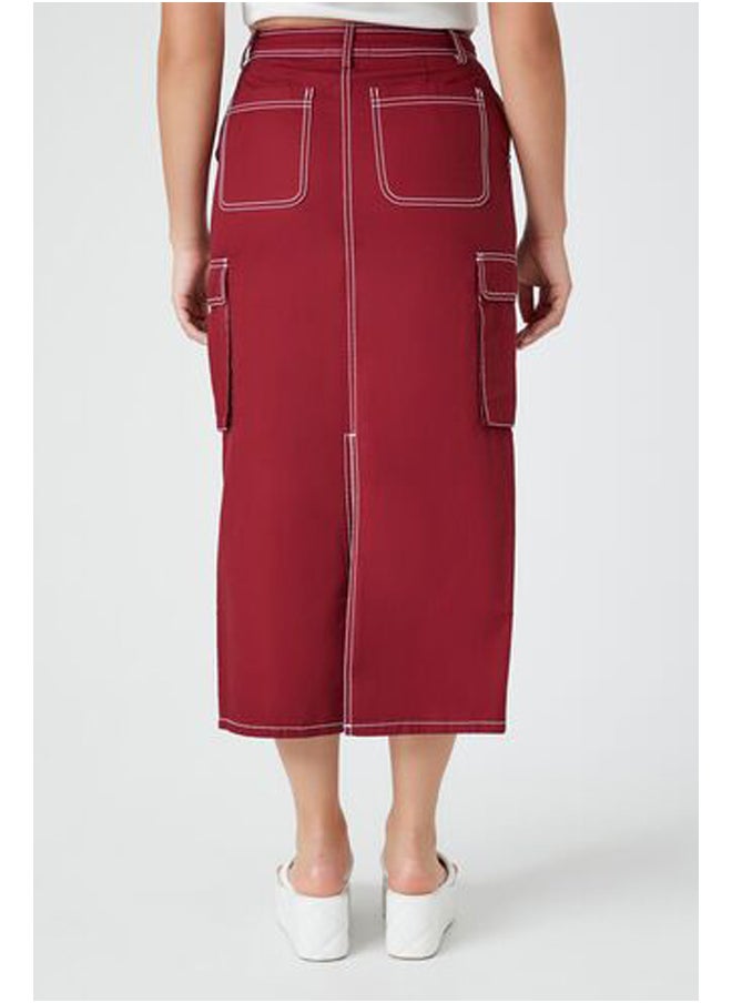 FOREVER 21 تنورة كارجو متوسطة الطول من التويل  - Image 4