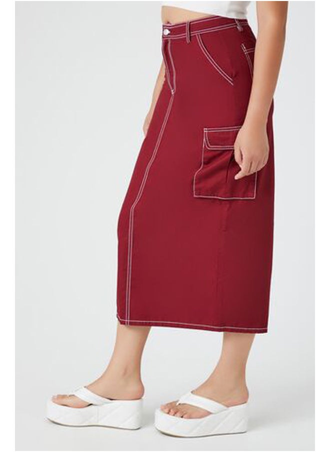 FOREVER 21 تنورة كارجو متوسطة الطول من التويل  - Image 3