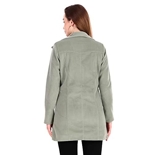 MUTEME Long Green Winter Wear Velvet Jacket For Women-L - Image 3
