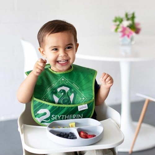 Bumkins Bibs for Girl or Boy, SuperBib Baby and Toddler for 6-24 Months, Essential Must Have for Eating, Feeding, Baby Led Weaning, Mess Saving Waterproof Soft Fabric, 3-pk Harry Potter Slytherin - Image 2