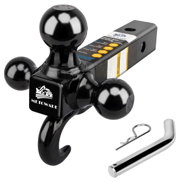 MEOTWARE Trailer Hitch TriBall Mount with Hook Heavy Duty Trailer Ball Size 178 2 and 2516 Fits 2 Inch Receiver Pickup Truck Hitch Receiver Pin and Clip Included