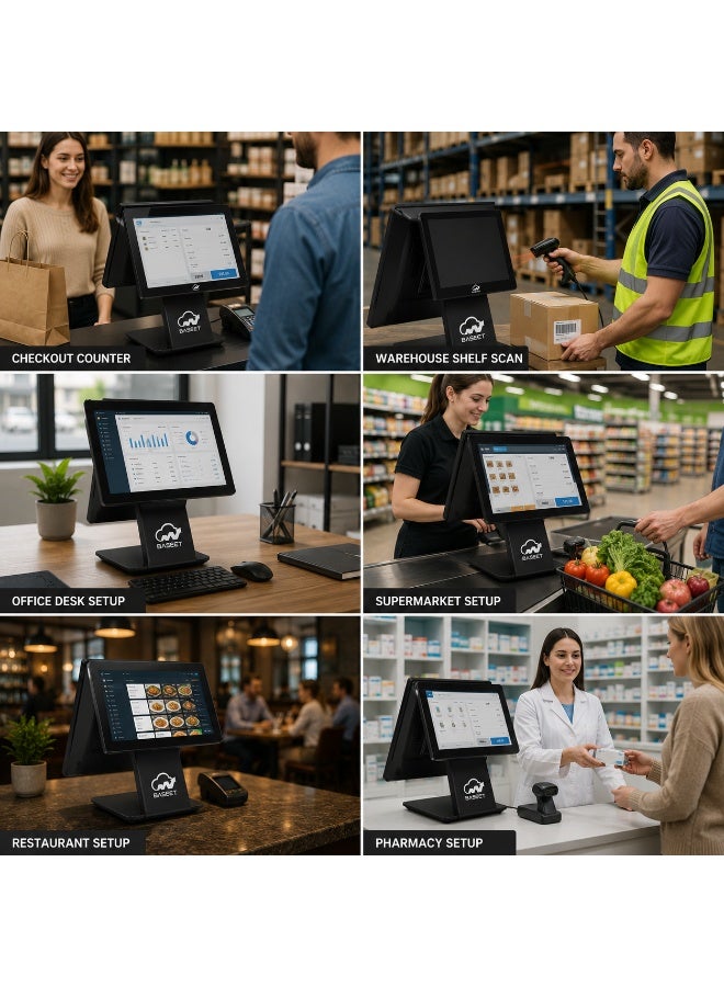 BASEET Dual Screen All-in-One POS System Core i5 6th Gen Baseet 15.6 Inch + 10.1 Inch | 8GB RAM | 128GB SSD | WiFi Bluetooth | LAN Ethernet | 5 USB Ports - Image 4