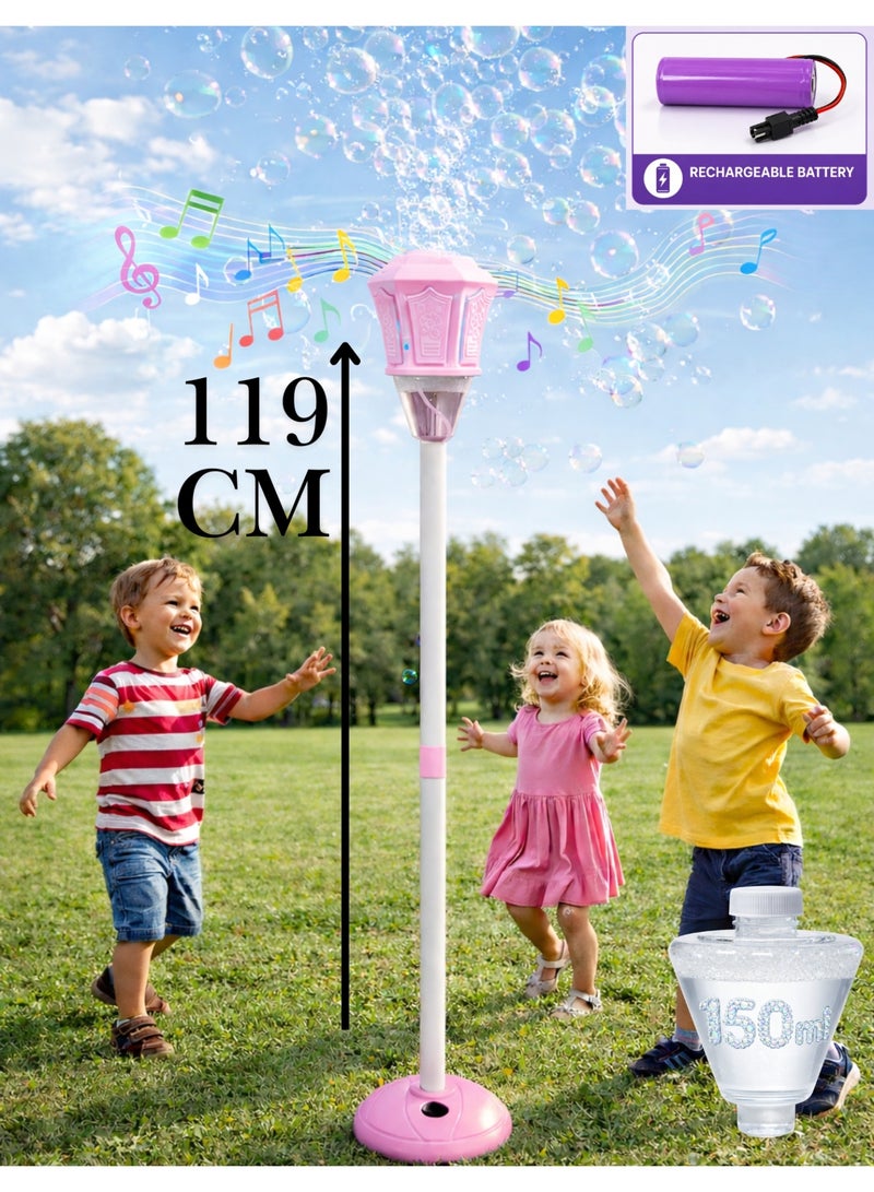 Kids Bubble Machine with Music & Lights – Outdoor Bubble Maker Toy with Stable Stand, 150ml Bubble Solution Included - Image 1
