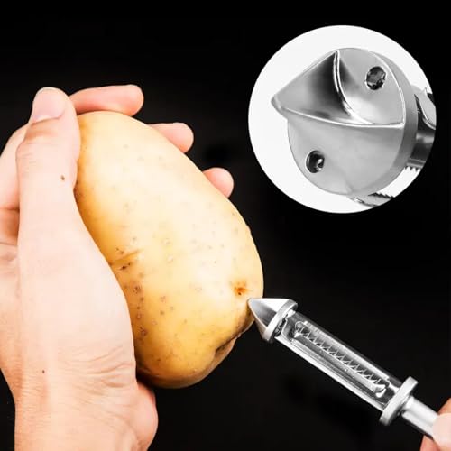 TAZLYN Kitchen use Peeler for Vegetables and Fruits Kitchen Tools 3 in 1 Multifunctional Vegetables Julienne Peeler for Salad Preparation, Durable Vegetable Tools Peeler(Silver/Black) (Pack of 1) - Image 4