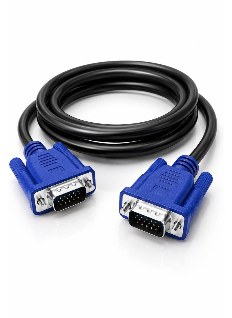 كابل VGA ذكر إلى ذكر بطول 1.5 متر – نقل صورة عالي الجودة لأجهزة الكمبيوتر والشاشات والبروجكتر – موصلات ذهبية مع عزل ضد التشويش - Image 1