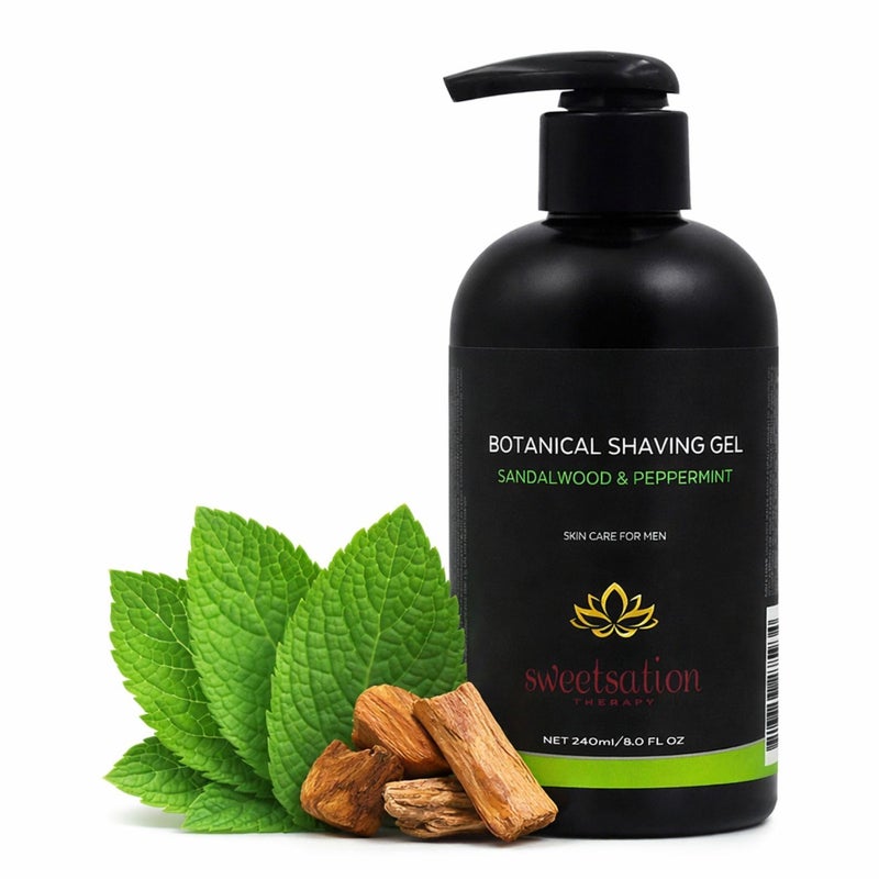 Sweetsation Therapy Botanical Shaving Gel, Sandalwood & Peppermint, 8oz All Natural Skin Care. For Smooth Gentle Shave. - Image 3