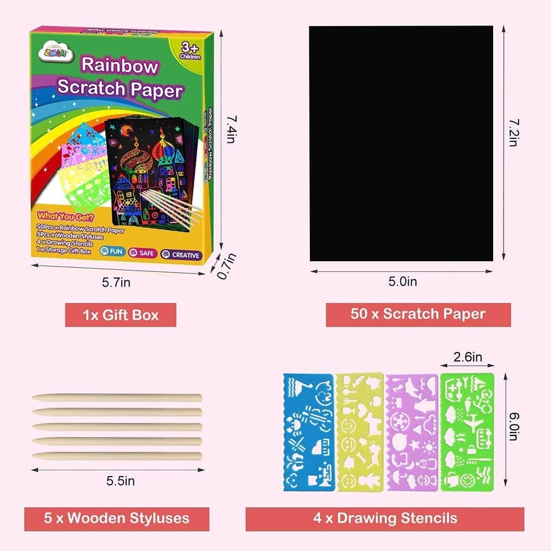 ZMLM Scratch Paper Art Set: 60Pcs Magic Drawing Art Craft Kid Mother Gifts Scratch Paper Supply Toddler Preschool Learning Toy for Age 3 4 5 6 7 8 Girl Boy Birthday Activities Toys - Image 5