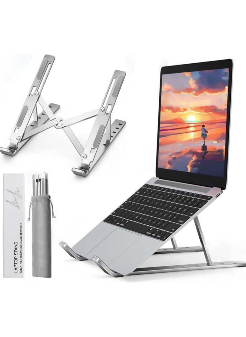 HOME 4 YOU Laptop Stand with 6 Adjustable Angles, Ergonomic Aluminum Riser for Laptops 10"-15.6", Portable and Foldable, Silver  - Image 1