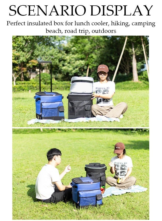DUNISO Trolley Cooler Food Bag, Portable Hand Boot Cart Trunk, Insulated Rolling Thermal Beverage with Foldable Wheels Roller for Outdoor BBQ Beach, Camping, Picnics, Grocery Shopping - Image 2