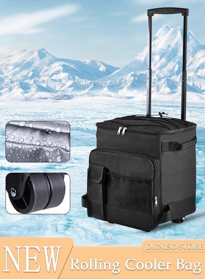 DUNISO Trolley Cooler Food Bag, Portable Hand Boot Cart Trunk, Insulated Rolling Thermal Beverage with Foldable Wheels Roller for Outdoor BBQ Beach, Camping, Picnics, Grocery Shopping - Image 1