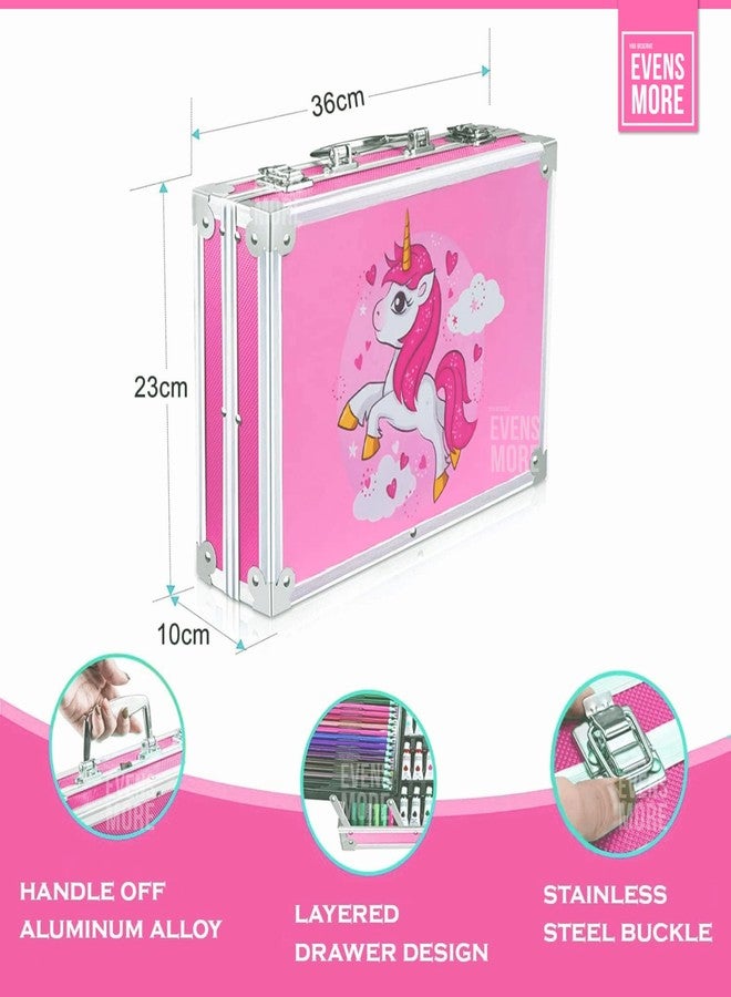 EVENS MORE 145-Piece Pink Unicon Deluxe Art Set for Kids & Adults | Sketch Colour Pencils, Watercolors, Crayons, Brushes, Eraser, Sharpener | Complete Drawing & Painting Kit with Case (Unicon) - Image 5