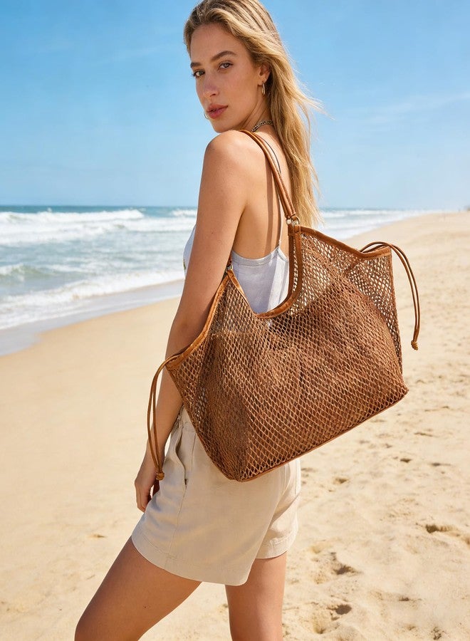 Jusavie 2 Pcs Crochet Tote Bag Women Mesh Summer Beach Bags Slouchy Shoulder Hobo Purse Large Vacation Travel Tote Handbags 2026 - Image 2